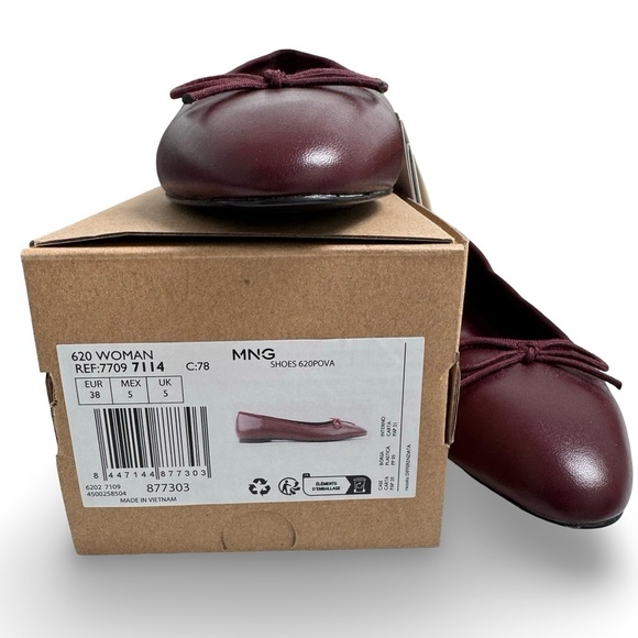 Mango Burgundy Women's Ballet Flats size 7.5 NWT - Picture 3 of 10